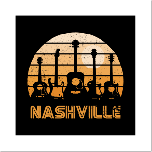 Retro Sunset Nashville Guitars Posters and Art